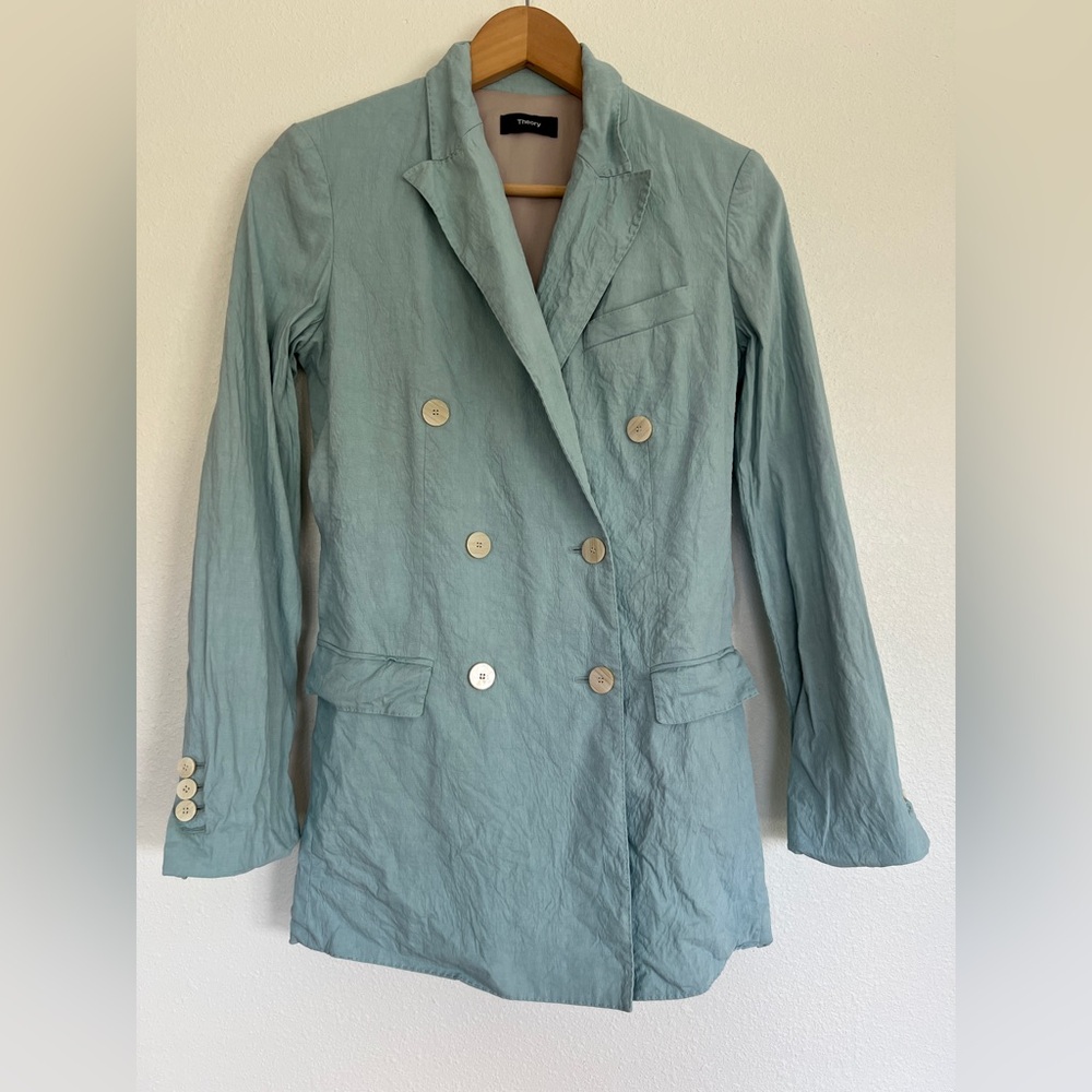 Theory Light Blue Double-Breasted Blazer